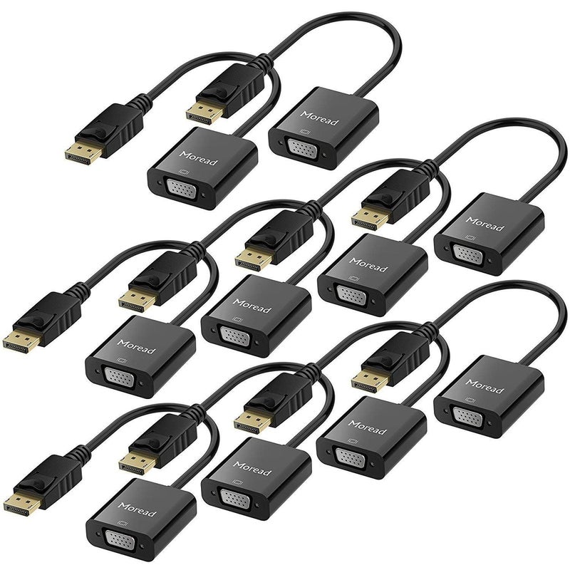 Moread DisplayPort (DP) to VGA Adapter, 10 Pack, Gold-Plated Display Port to VGA Adapter (Male to Female) Compatible with Computer, Desktop, Laptop, PC, Monitor, Projector, HDTV - Black - Image 1